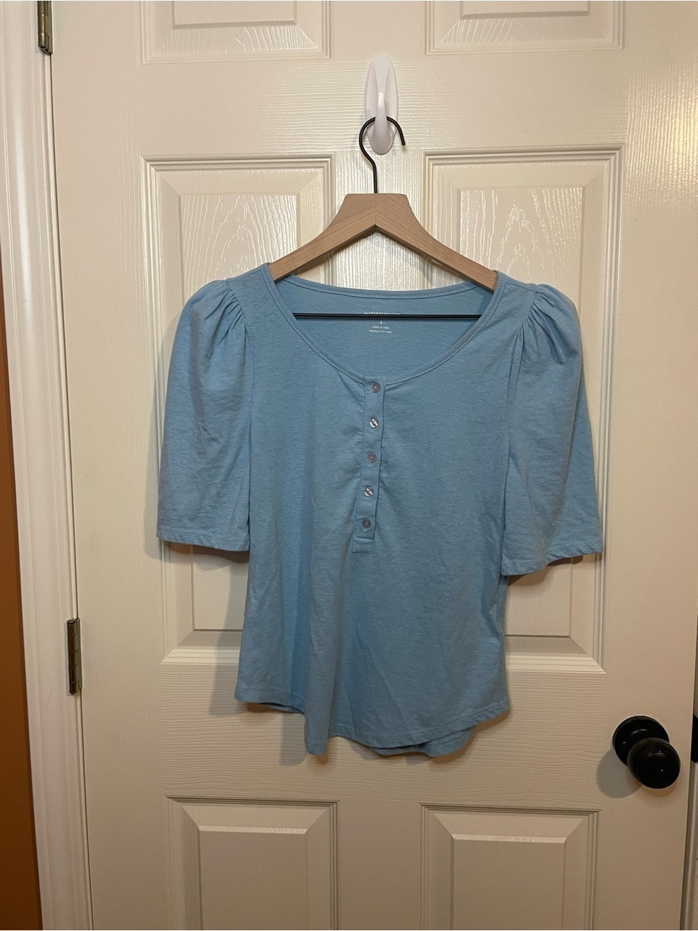 By Anthropologie Puff-Sleeve Henley Top in Blue Size Small - Picture 2 of 9